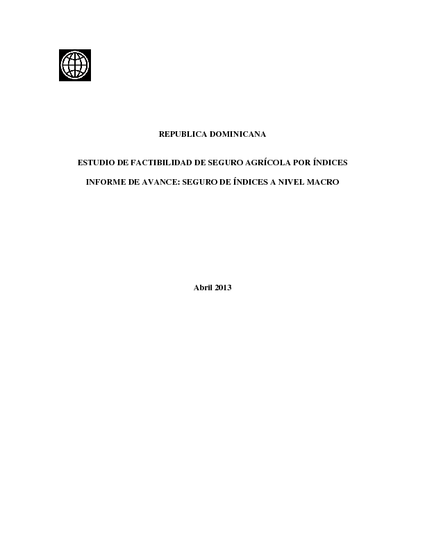 Feasibility study for macro and meso-level index insurance - Dominican Republic 