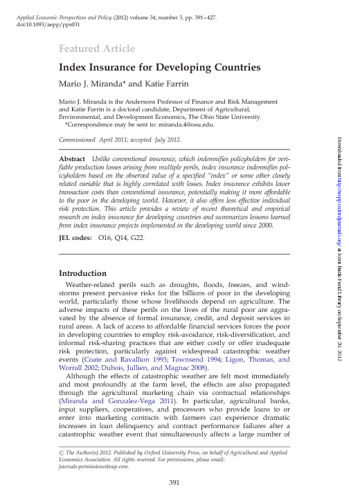 Index Insurance for Developing Countries