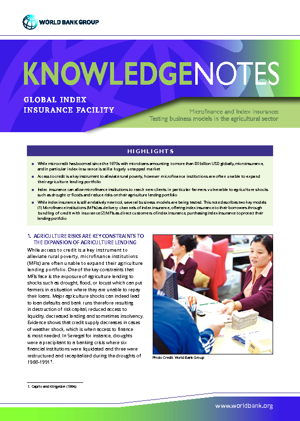 Microfinance and Index Insurance: Testing Business Models in the Agricultural Sector